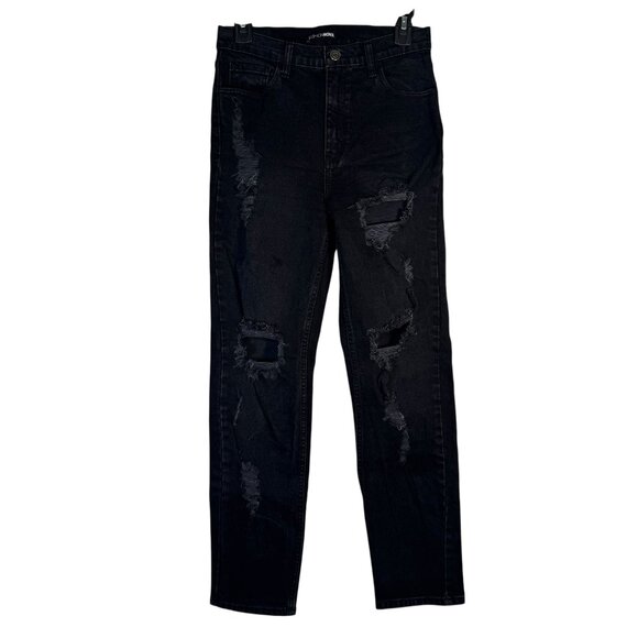 Fashion Nova Black Distressed Mom High Waisted Jeans Pants Straight Leg Size 5 - Picture 1 of 7